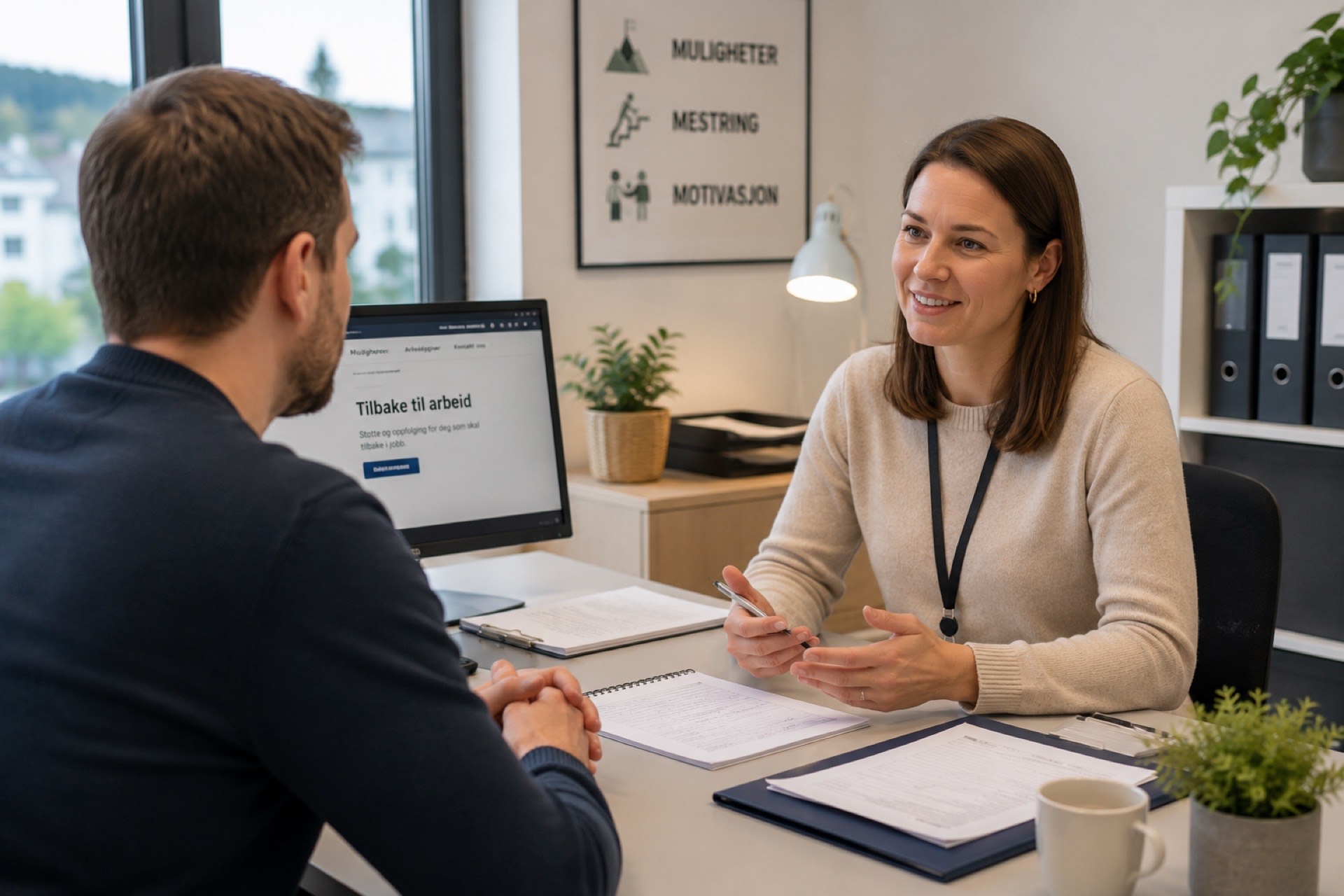 Doradca NAV omawia możliwości powrotu do pracy – Tilbake til arbeid